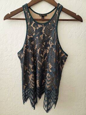 Express Green Crochet Lace Fringe Tank